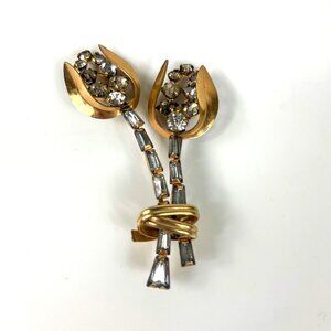 Vintage Phyllis 12K Gold-Filled Tulip Rhinestone Brooch Pin
